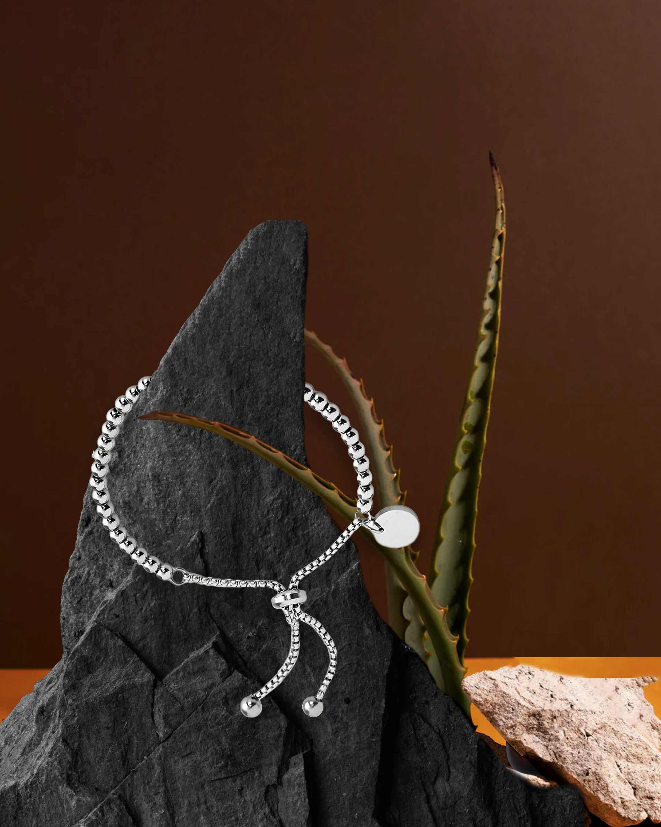 CELESTE™ Signature Beaded Slider Bracelet with Disc Charm – Silver