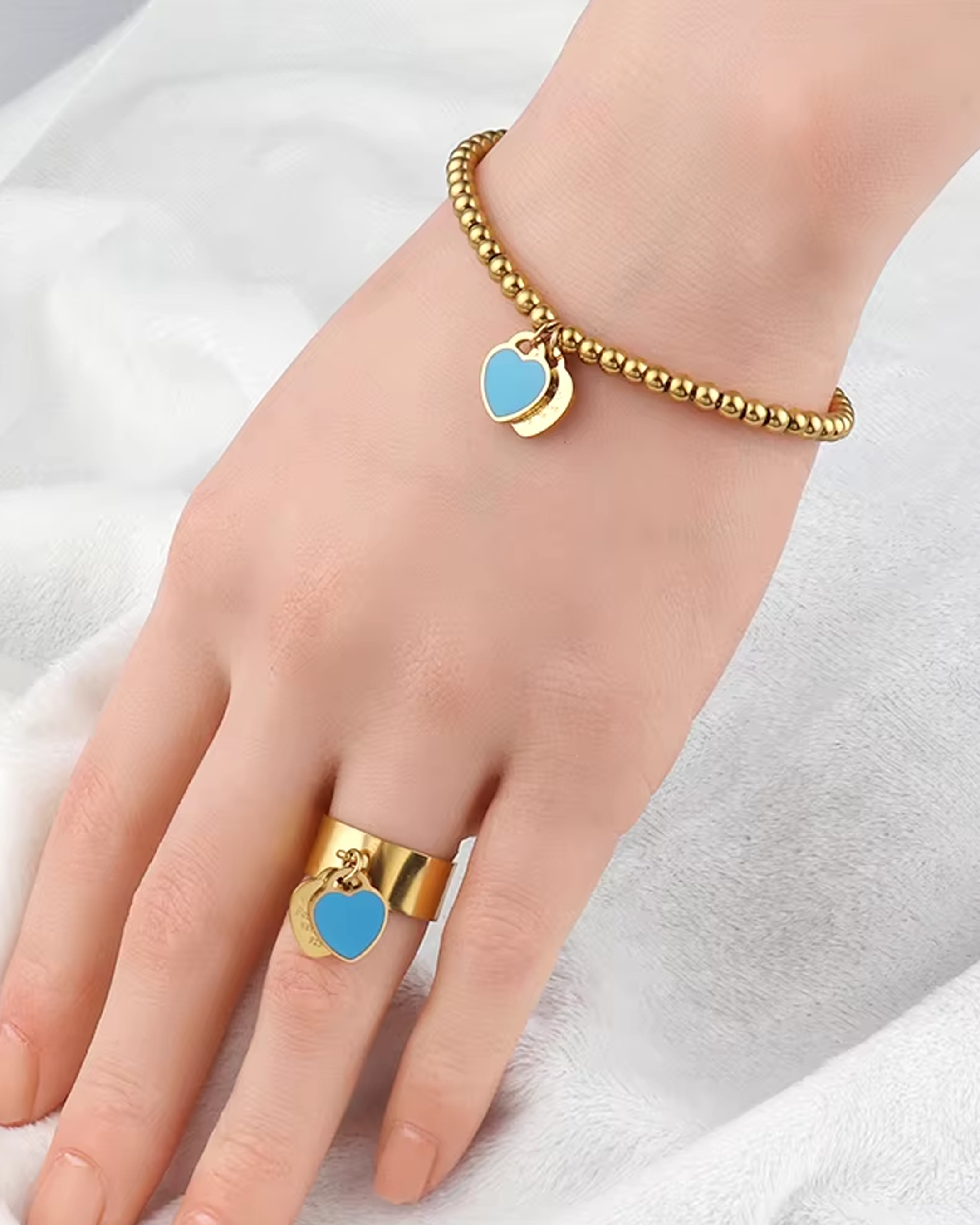 AUREUS™ Double Heart Charm Bracelet – Gold + Blue