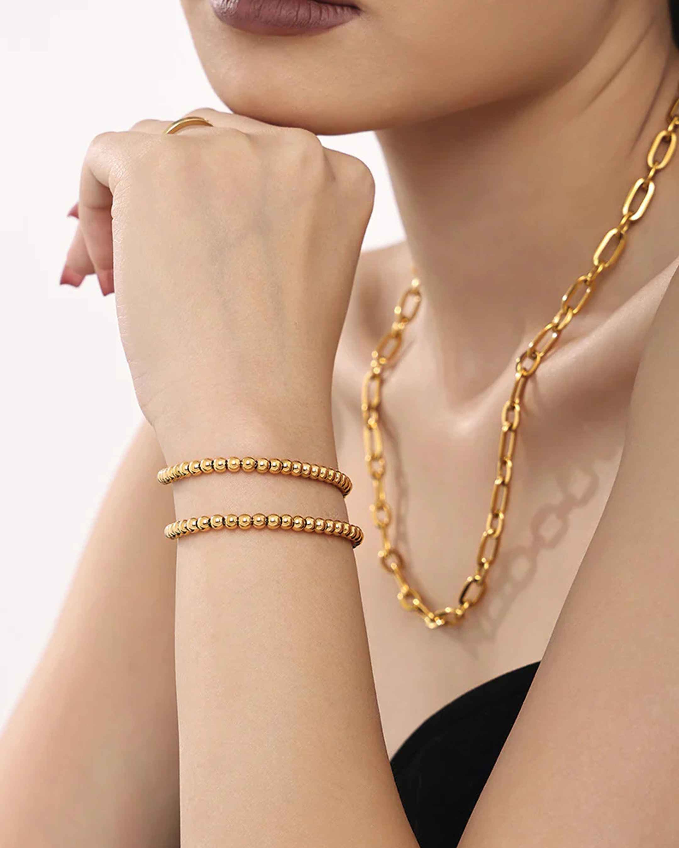 CELESTE™ Signature Beaded Slider Bracelet with Disc Charm – Gold