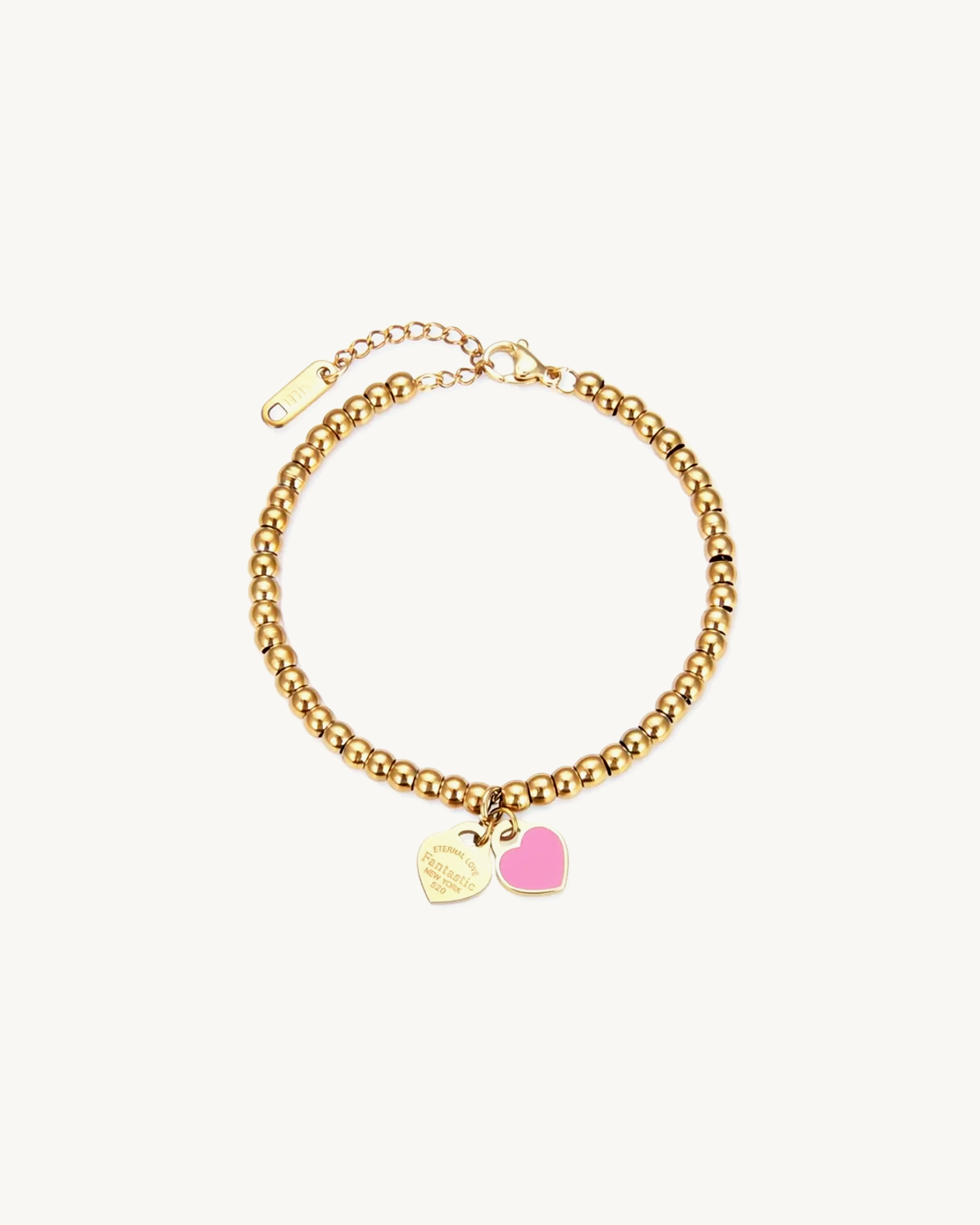 AUREUS™ Double Heart Charm Bracelet – Gold + Pink