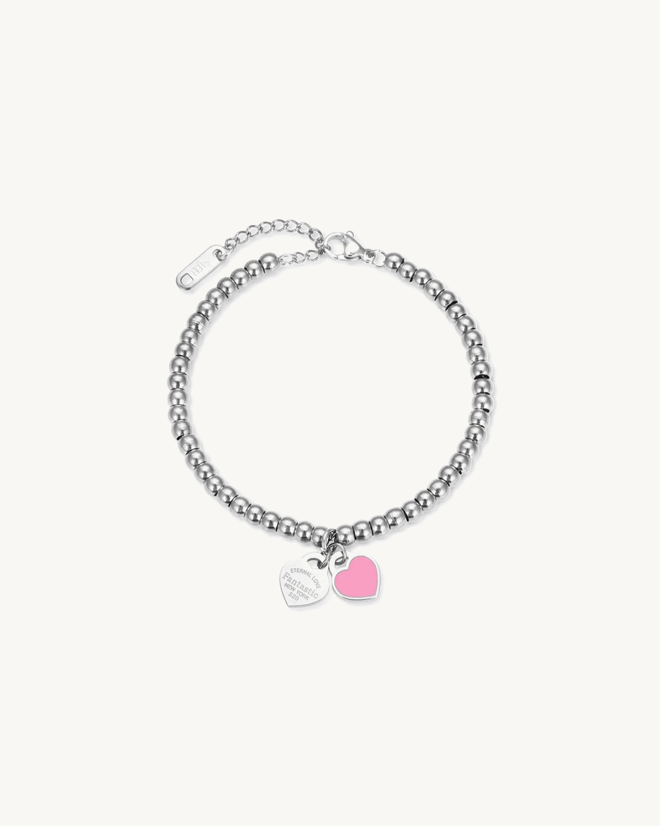 AUREUS™ Double Heart Charm Bracelet – Silver + Pink