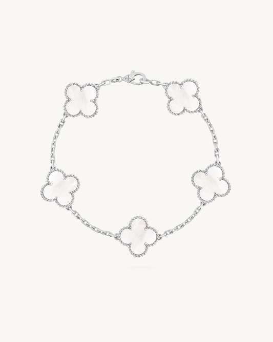 NOIR™ Clover Cable Chain Bracelet - Silver Pearl