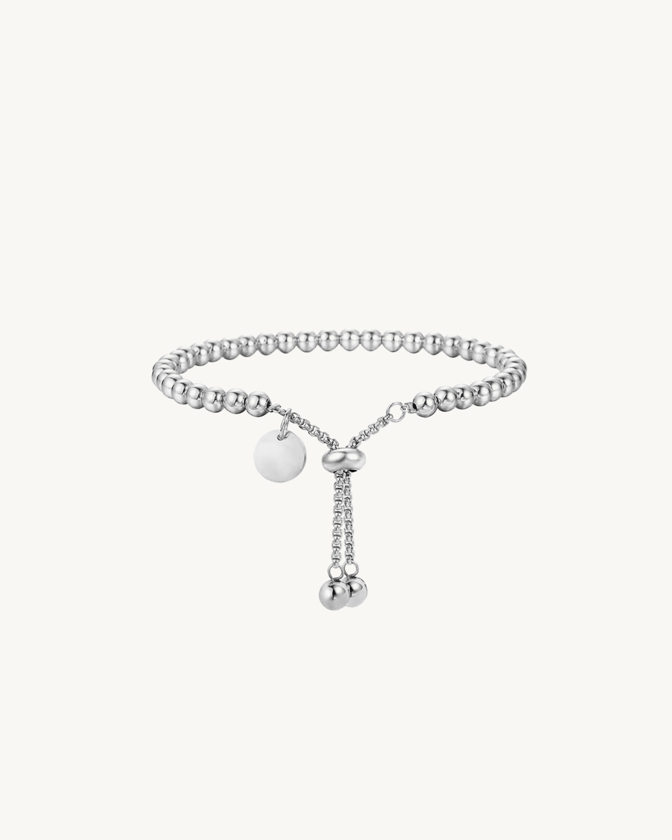 CELESTE™ Signature Beaded Slider Bracelet with Disc Charm – Silver