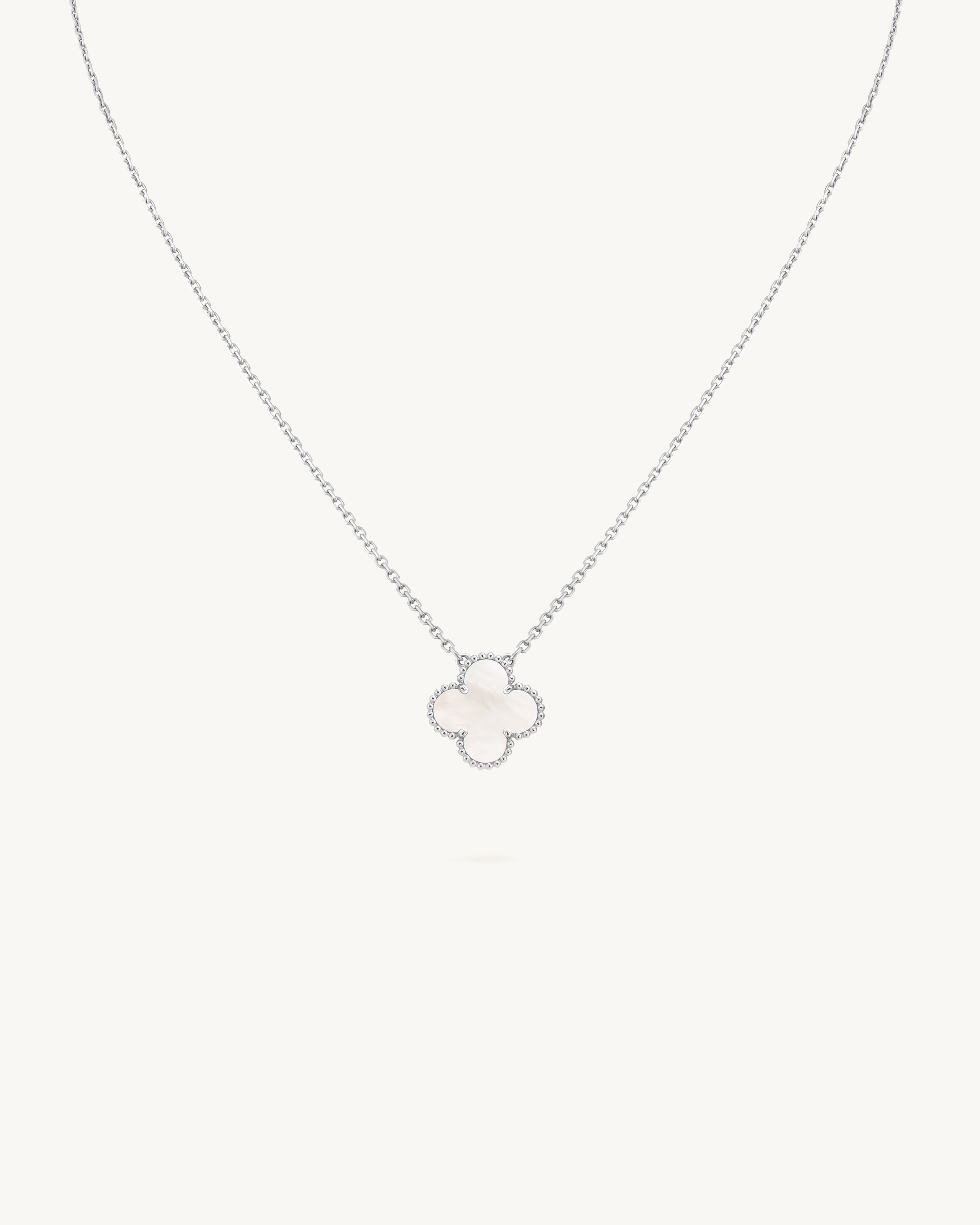 NOIR™ Clover Cable Chain Necklace - Silver Pearl
