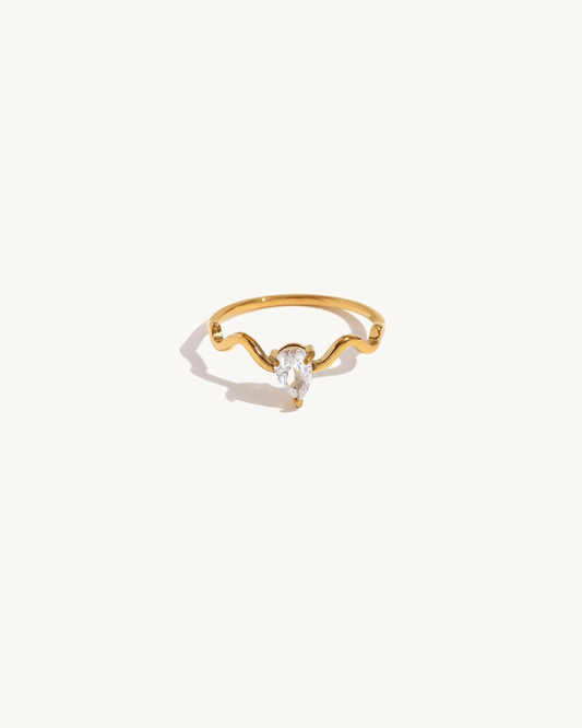 TORQUE™ Wavy Zirconia Droplet Ring - Gold